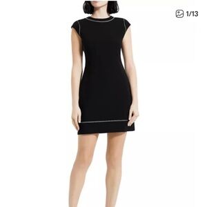 Theory Embroidered Cap Sleeve Shift Dress Admiral Crepe